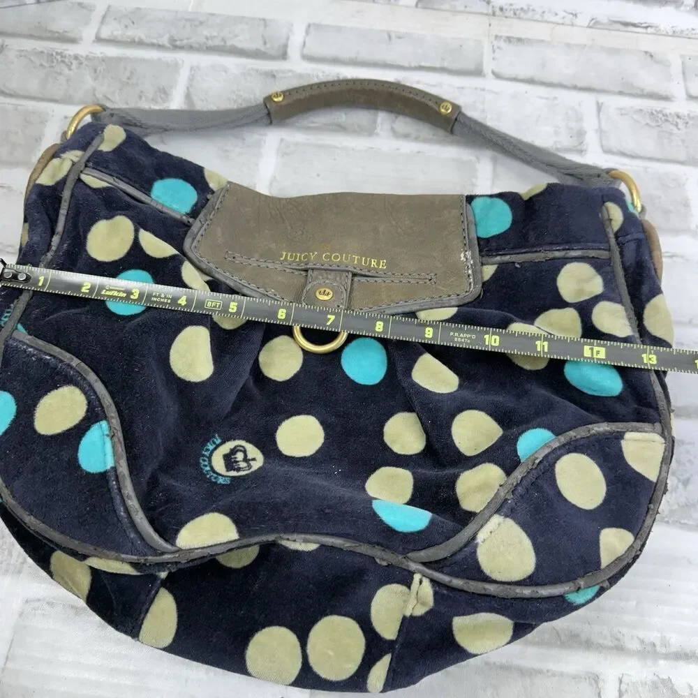 Vintage Juicy Couture Y2K Handbag Green Velour Poka Dot Shoulder Bag Purse